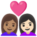 👩🏽‍❤️‍👩🏻 couple with heart: woman, woman, medium skin tone, light skin tone display on Google